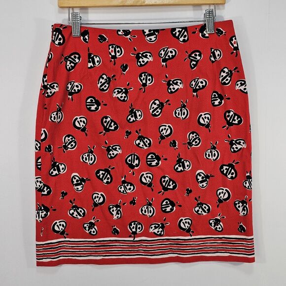 Talbots Red Ladybug Print Stretch Cotton Pencil Skirt Size 10 - Picture 2 of 6